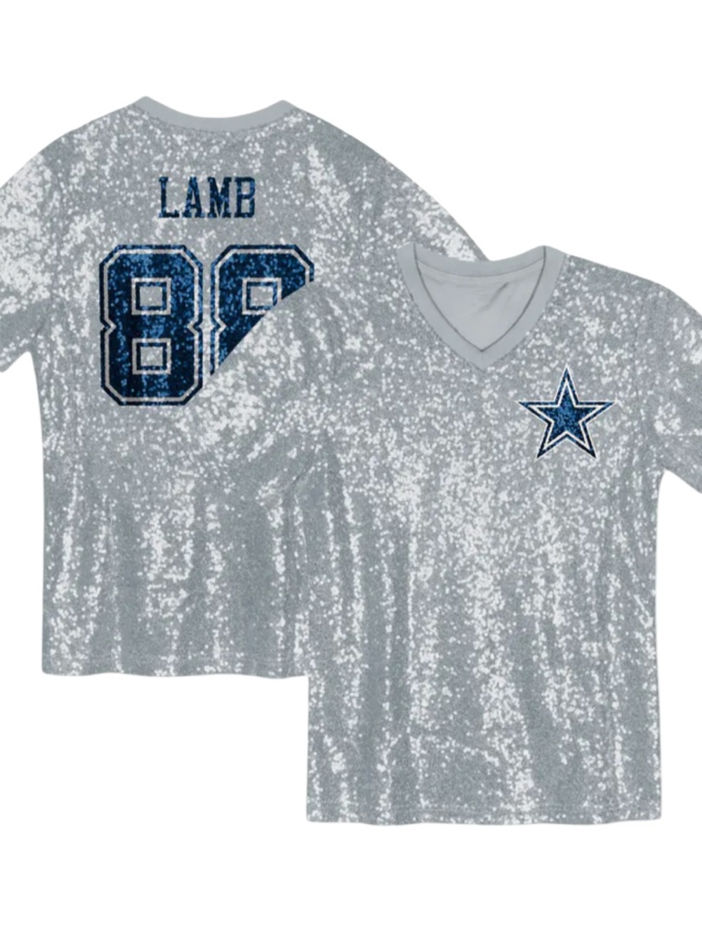 NWOT CeeDee Lamb Dallas Cowboys Girls Youth Large Sequin V-Neck Fashion Jersey